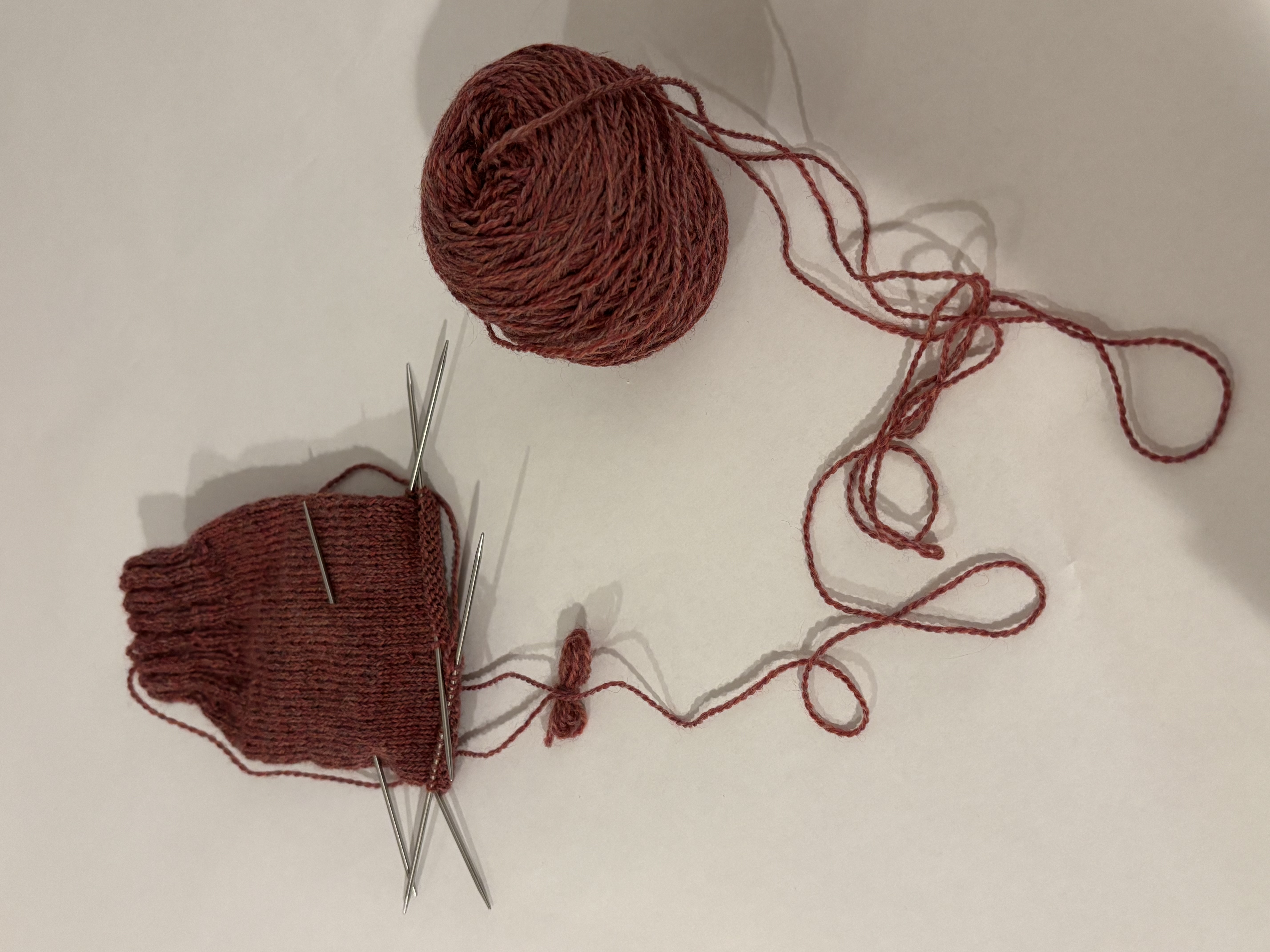 Ball of Yarn and Unfinished Knit Sock